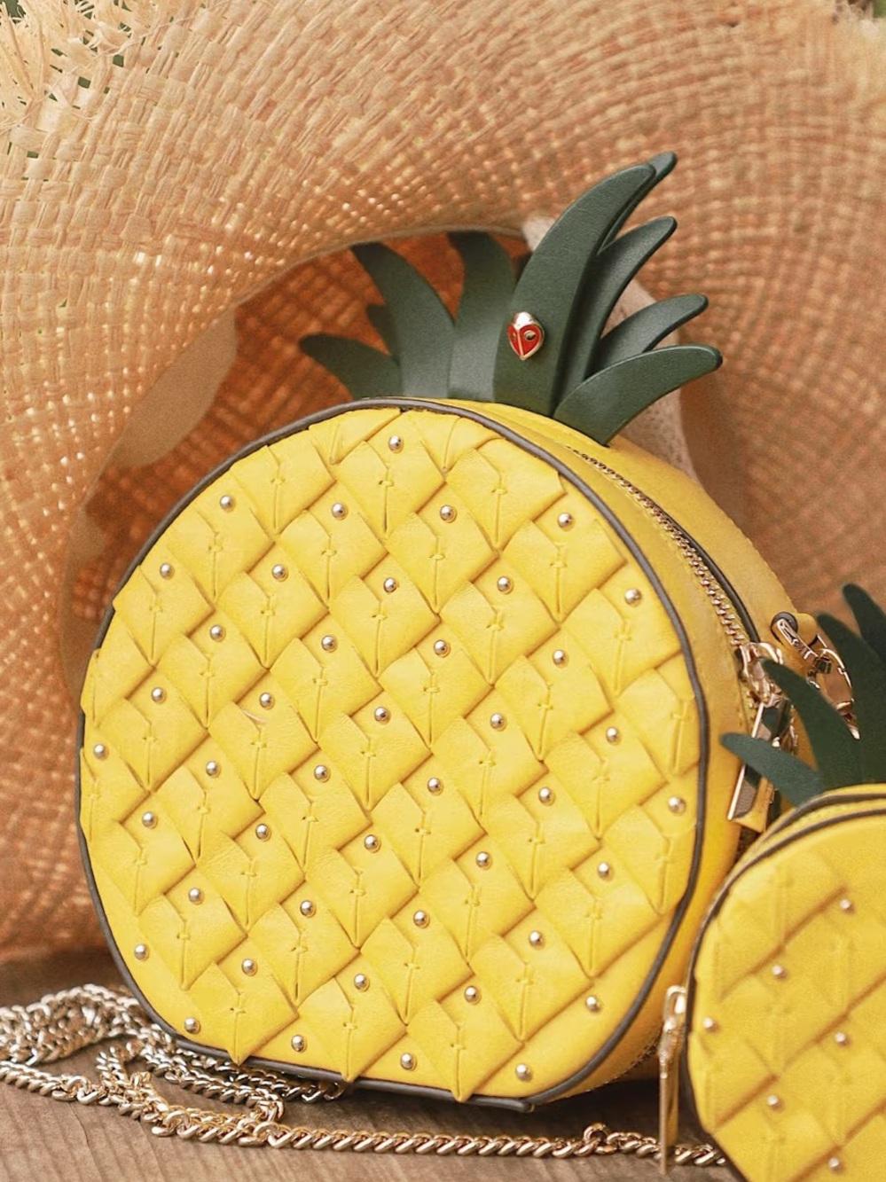 Kate Spade Novelty Picnic Pineapple Embellished Leather Bag